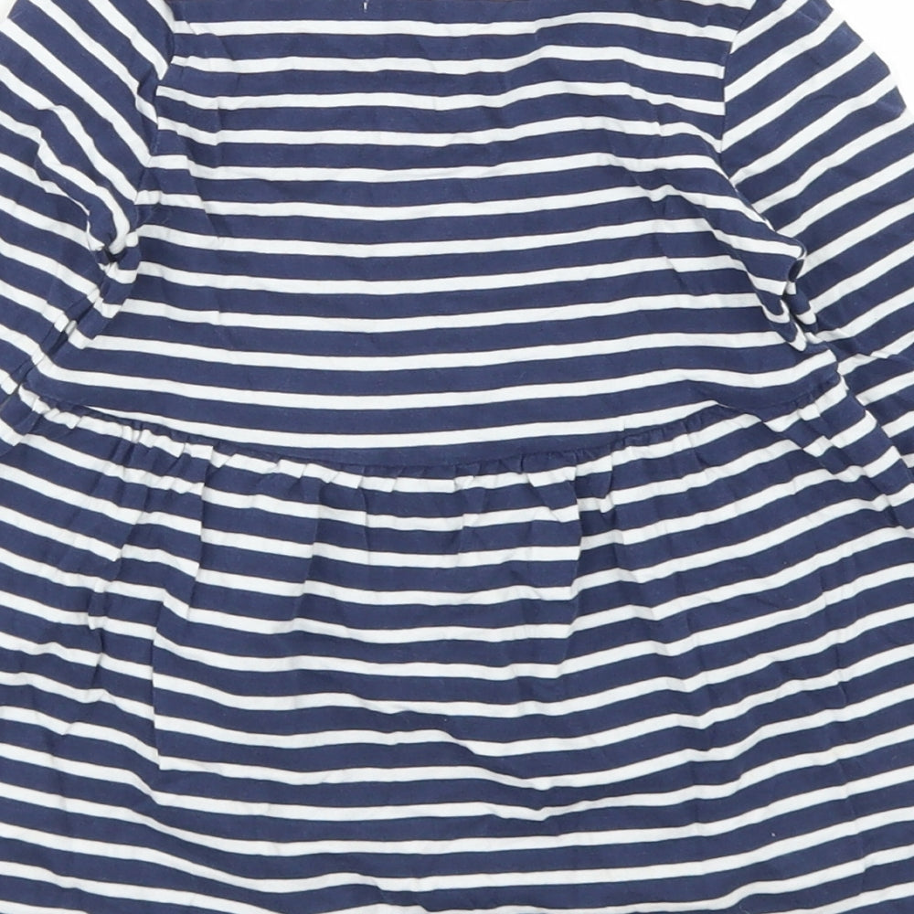 Marks and Spencer Girls Blue Striped Cotton Skater Dress  Size 2-3 Years  Crew Neck