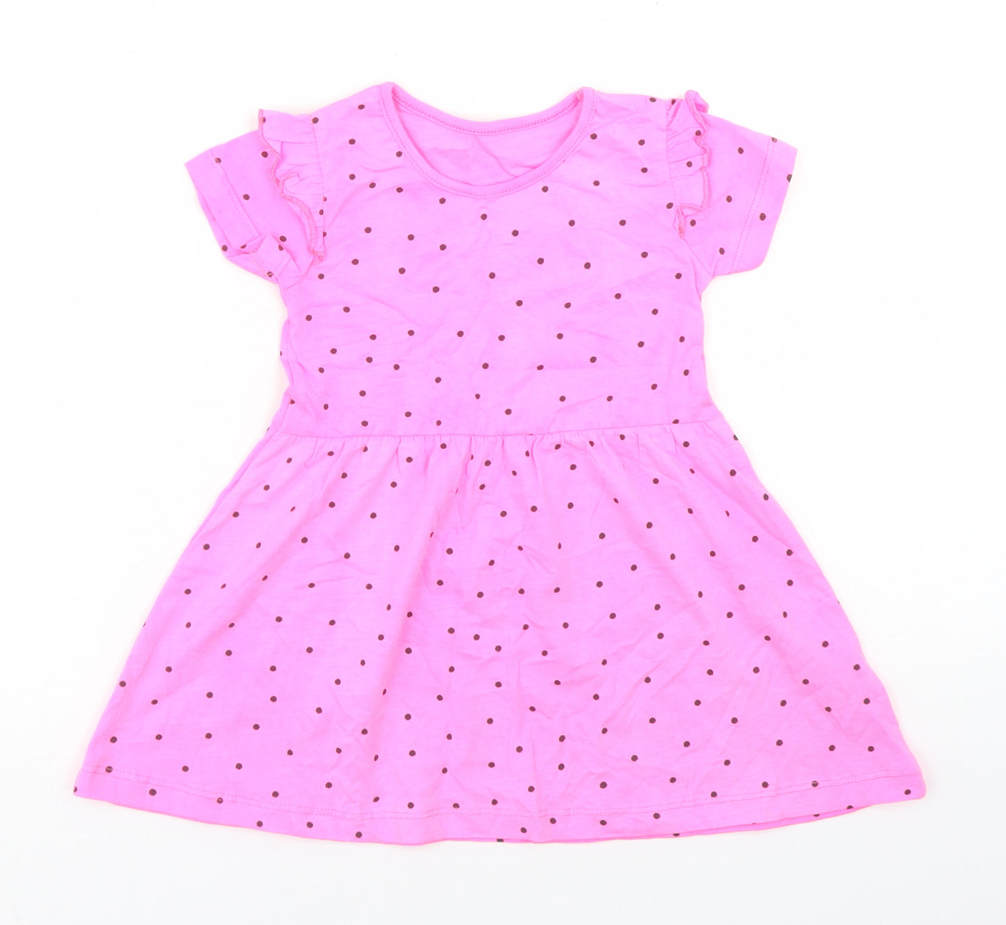 Dunnes Stores Girls Pink Polka Dot Cotton Skater Dress  Size 12-18 Months  Crew Neck