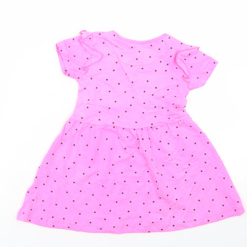 Dunnes Stores Girls Pink Polka Dot Cotton Skater Dress  Size 12-18 Months  Crew Neck