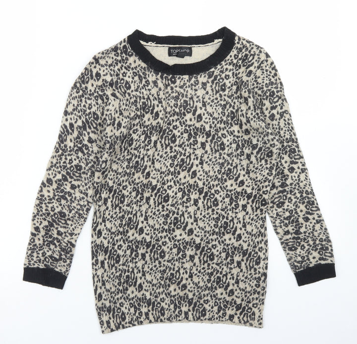 Topshop Womens Beige Crew Neck Animal Print Viscose Pullover Jumper Size 6