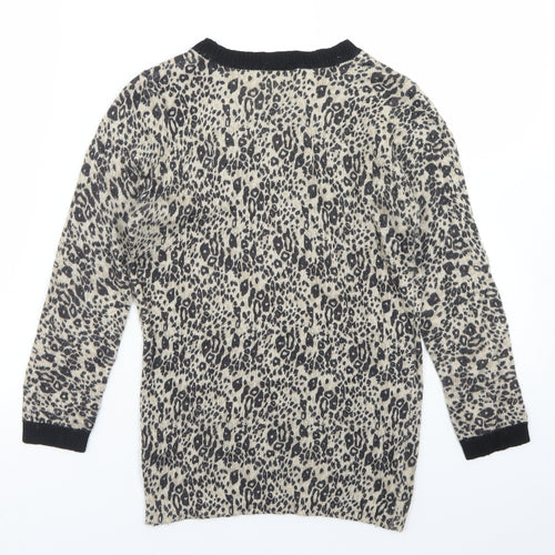 Topshop Womens Beige Crew Neck Animal Print Viscose Pullover Jumper Size 6