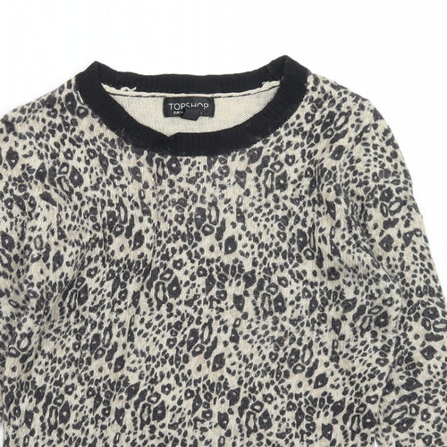Topshop Womens Beige Crew Neck Animal Print Viscose Pullover Jumper Size 6
