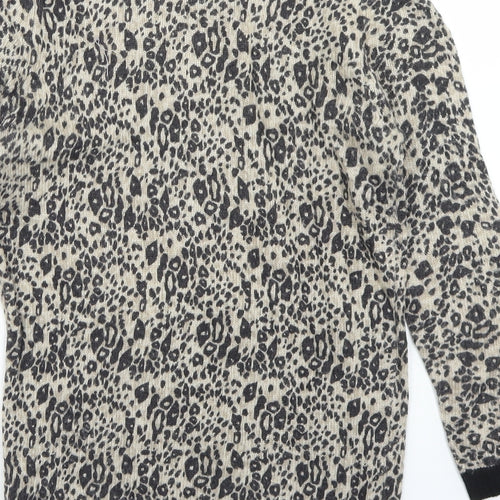 Topshop Womens Beige Crew Neck Animal Print Viscose Pullover Jumper Size 6