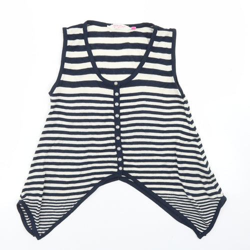 915 Generation Girls Blue Round Neck Striped Viscose Cardigan Jumper Size 12-13 Years