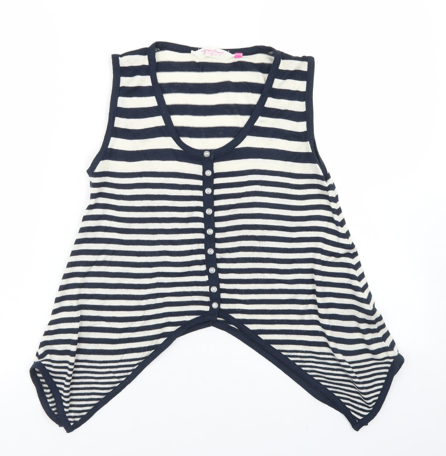 915 Generation Girls Blue Round Neck Striped Viscose Cardigan Jumper Size 12-13 Years