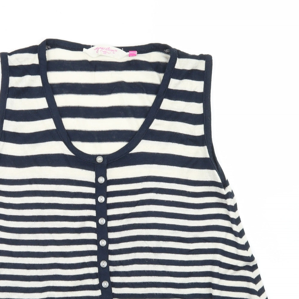 915 Generation Girls Blue Round Neck Striped Viscose Cardigan Jumper Size 12-13 Years