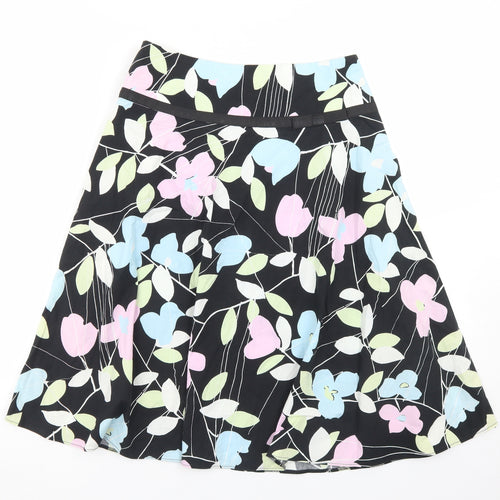 New Look Womens Black Floral Cotton Flare Skirt Size 8   Zip