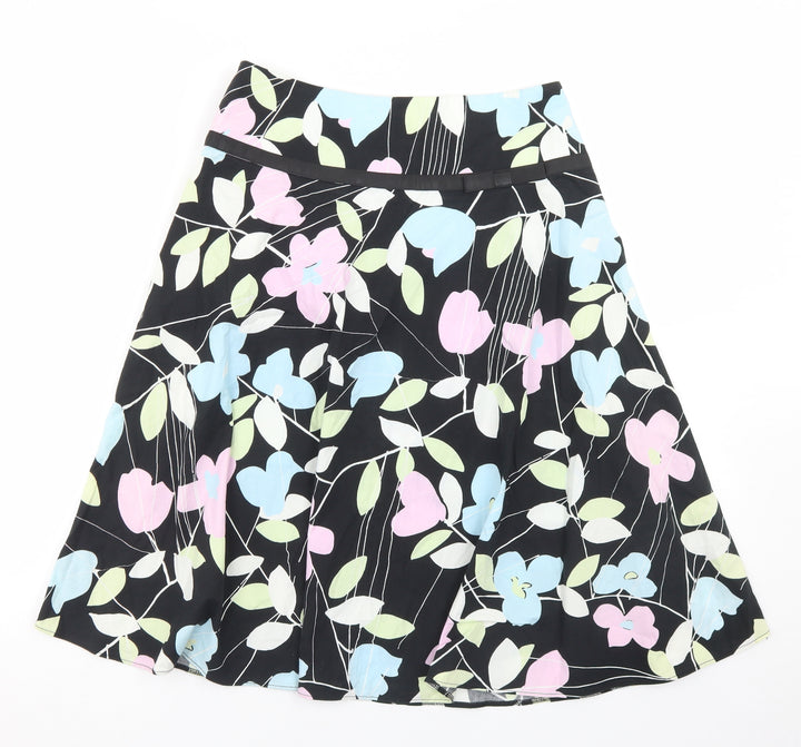 New Look Womens Black Floral Cotton Flare Skirt Size 8 Zip