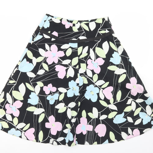 New Look Womens Black Floral Cotton Flare Skirt Size 8   Zip