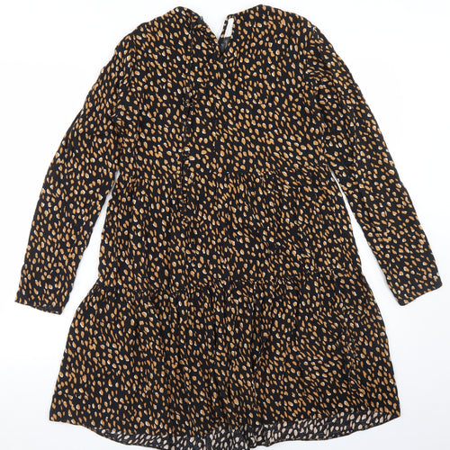 New Look Womens Black Animal Print Viscose Fit & Flare  Size 8  Round Neck Tie