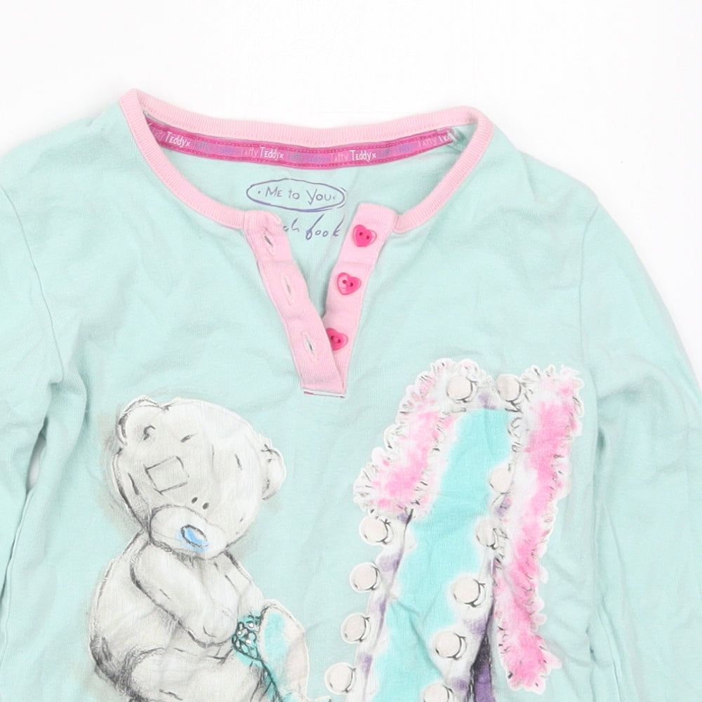 Marks and Spencer Girls Green Solid Cotton Top Pyjama Top Size 7-8 Years  Pullover - Tatty Teddy