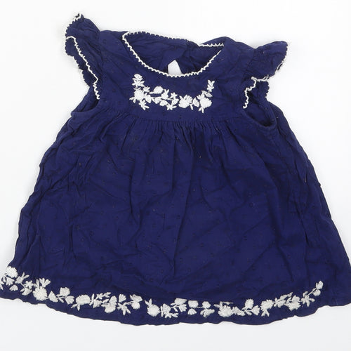 George Girls Blue Floral Cotton A-Line  Size 12-18 Months  Round Neck Button