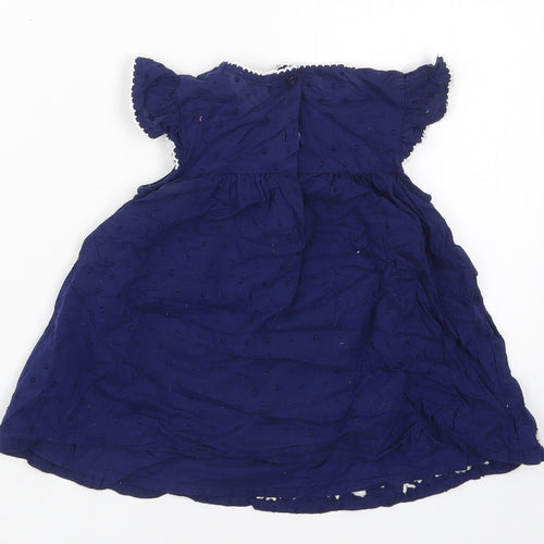 George Girls Blue Floral Cotton A-Line  Size 12-18 Months  Round Neck Button