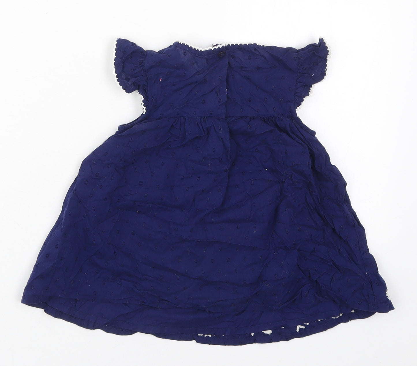 George Girls Blue Floral Cotton A-Line  Size 12-18 Months  Round Neck Button