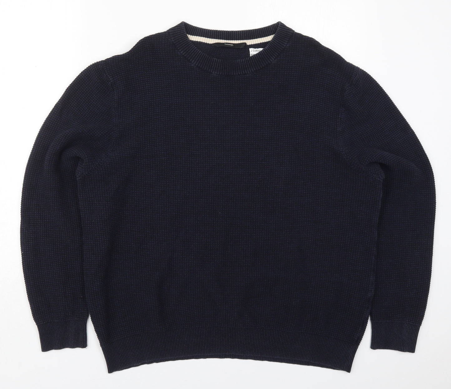 George Mens Blue Round Neck  Cotton Pullover Jumper Size XL