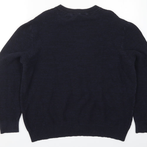 George Mens Blue Round Neck  Cotton Pullover Jumper Size XL