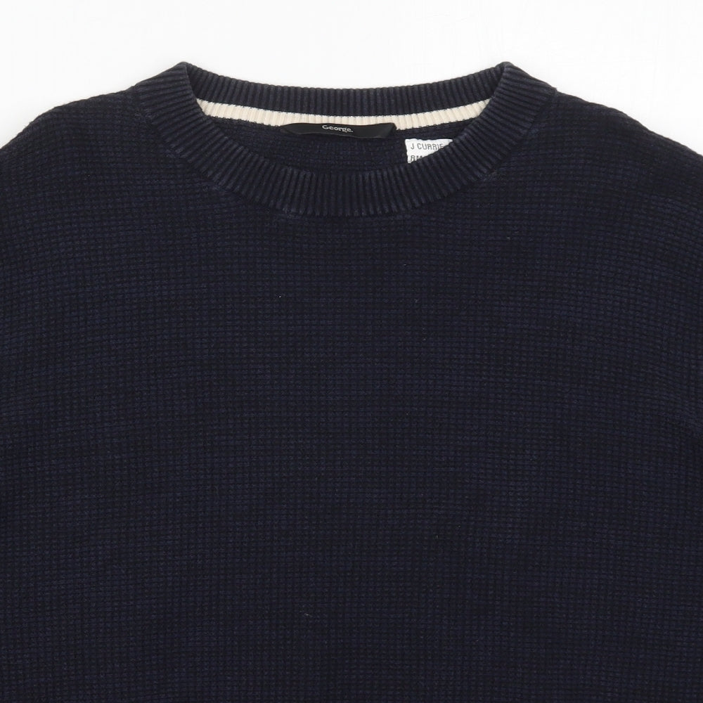 George Mens Blue Round Neck  Cotton Pullover Jumper Size XL