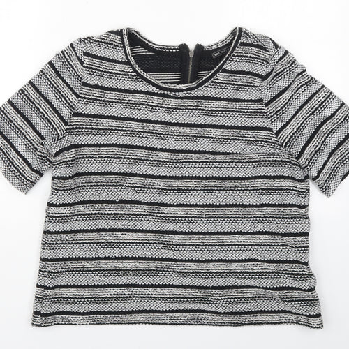 NEXT Womens Grey Round Neck Striped Acrylic Pullover Jumper Size 14