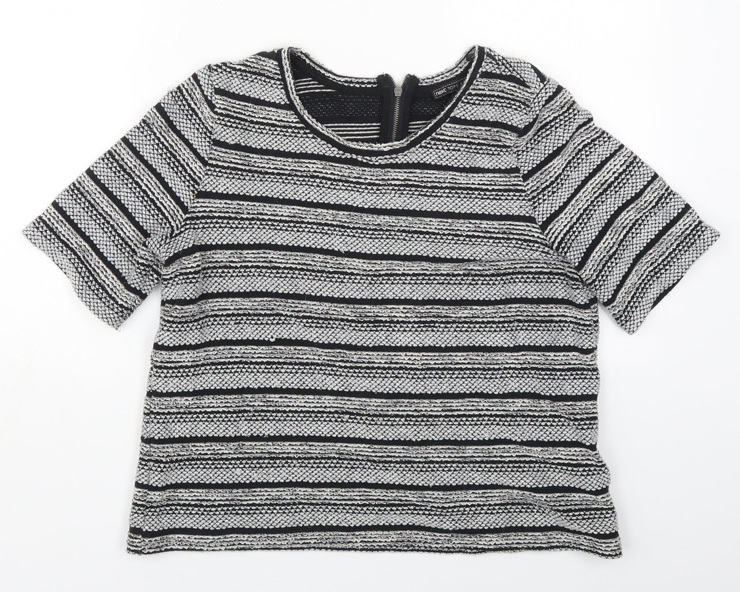 NEXT Womens Grey Round Neck Striped Acrylic Pullover Jumper Size 14