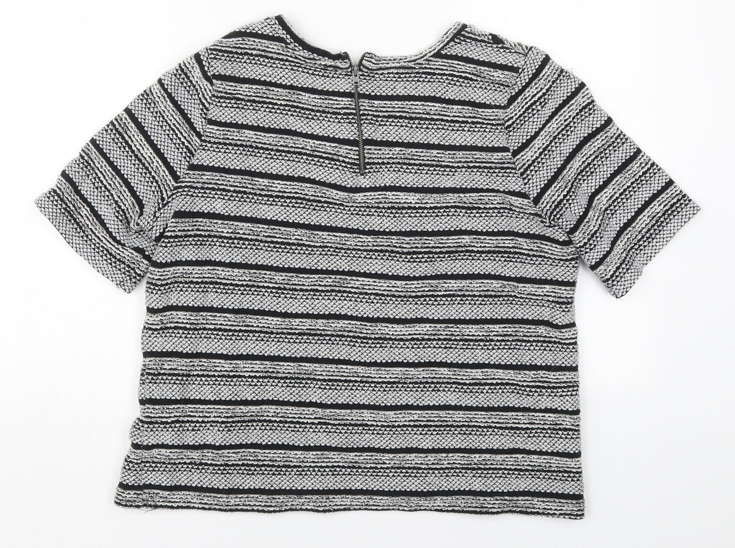 NEXT Womens Grey Round Neck Striped Acrylic Pullover Jumper Size 14