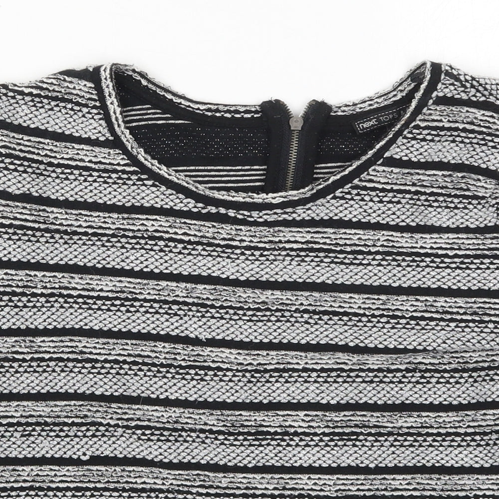NEXT Womens Grey Round Neck Striped Acrylic Pullover Jumper Size 14