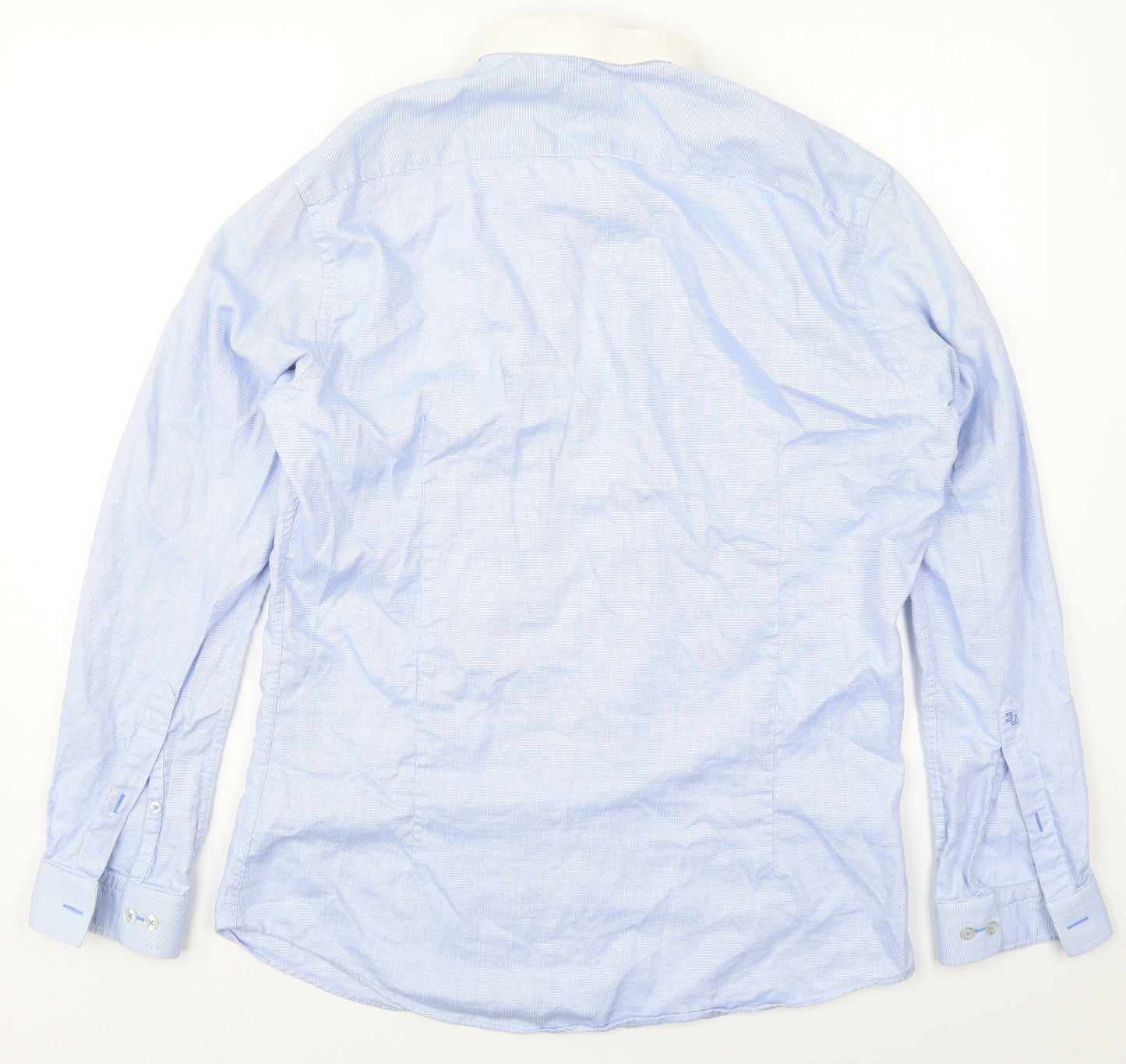 Remus Uomo Mens Blue Check Cotton  Dress Shirt Size 16.5 Collared Button