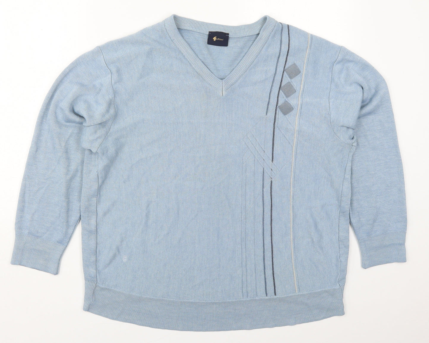 Gabicci Mens Blue V-Neck Argyle/Diamond Acrylic Pullover Jumper Size XL