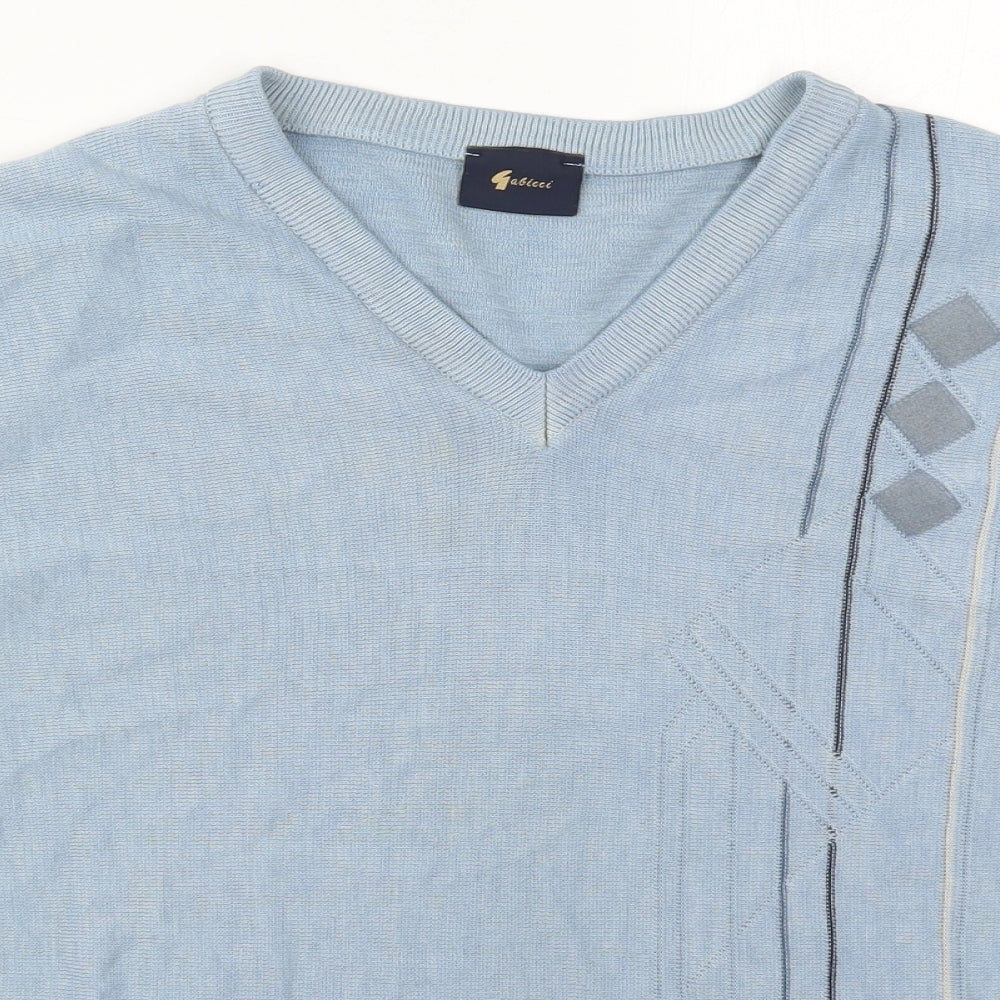 Gabicci Mens Blue V-Neck Argyle/Diamond Acrylic Pullover Jumper Size XL