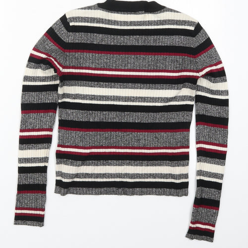 H&M Womens Grey Round Neck Striped Acrylic Pullover Jumper Size S