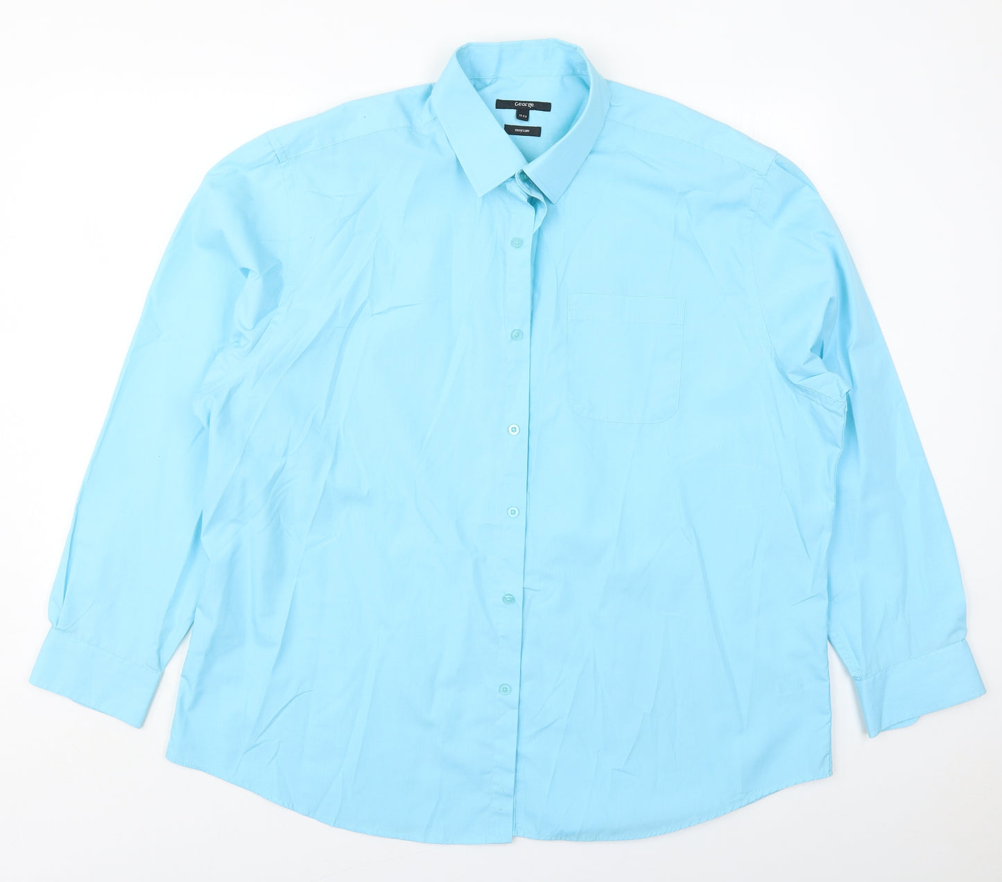 George Mens Blue  Polyester  Dress Shirt Size 18.5 Collared Button