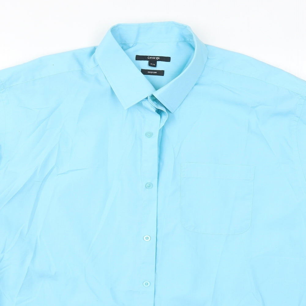 George Mens Blue  Polyester  Dress Shirt Size 18.5 Collared Button
