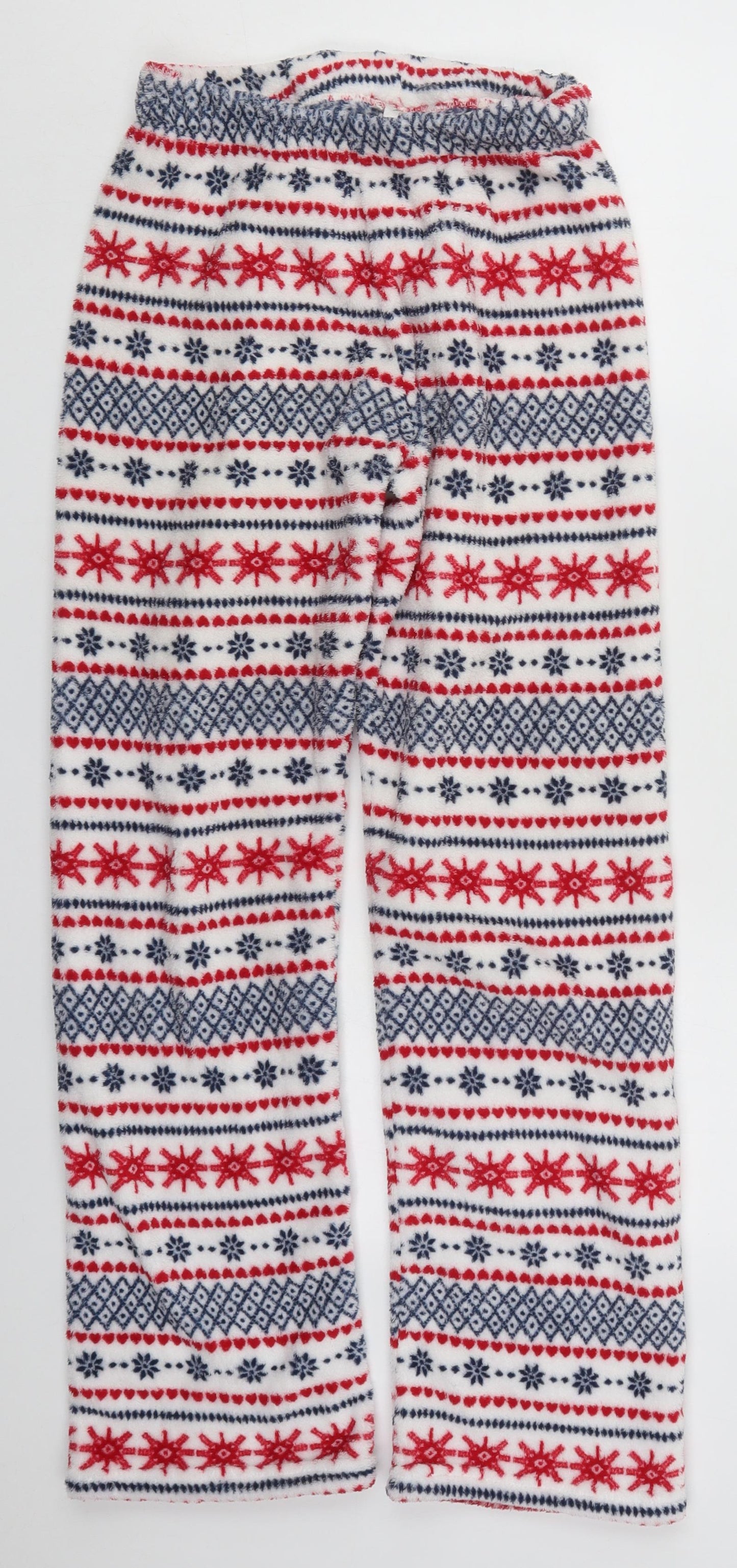 Primark Womens Red Geometric Polyester Trousers  Size 6 L29 in Regular  - Red and Blue Pyjama Pants