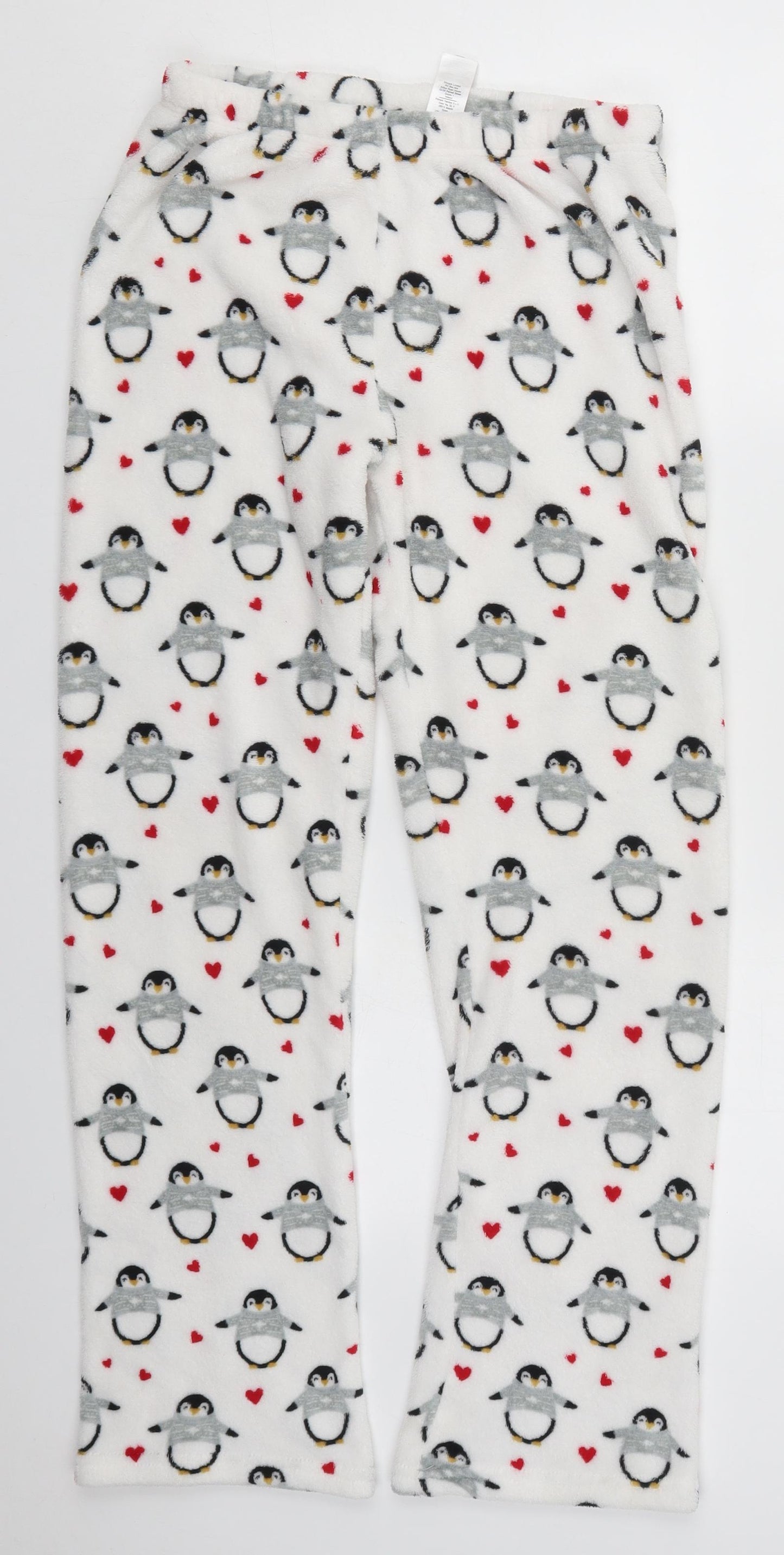 Primark Womens White  Polyester Trousers  Size 10 L30 in Regular  - Penguin Pyjama Pants