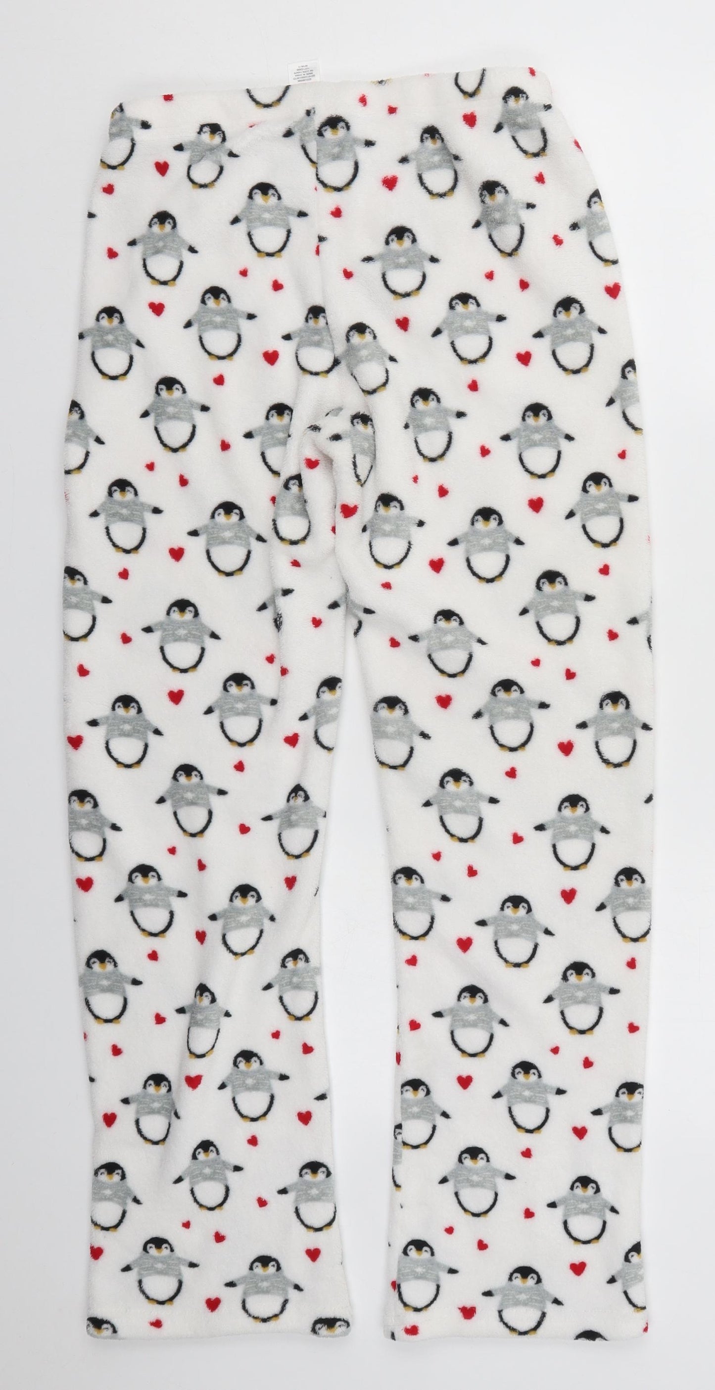 Primark Womens White  Polyester Trousers  Size 10 L30 in Regular  - Penguin Pyjama Pants