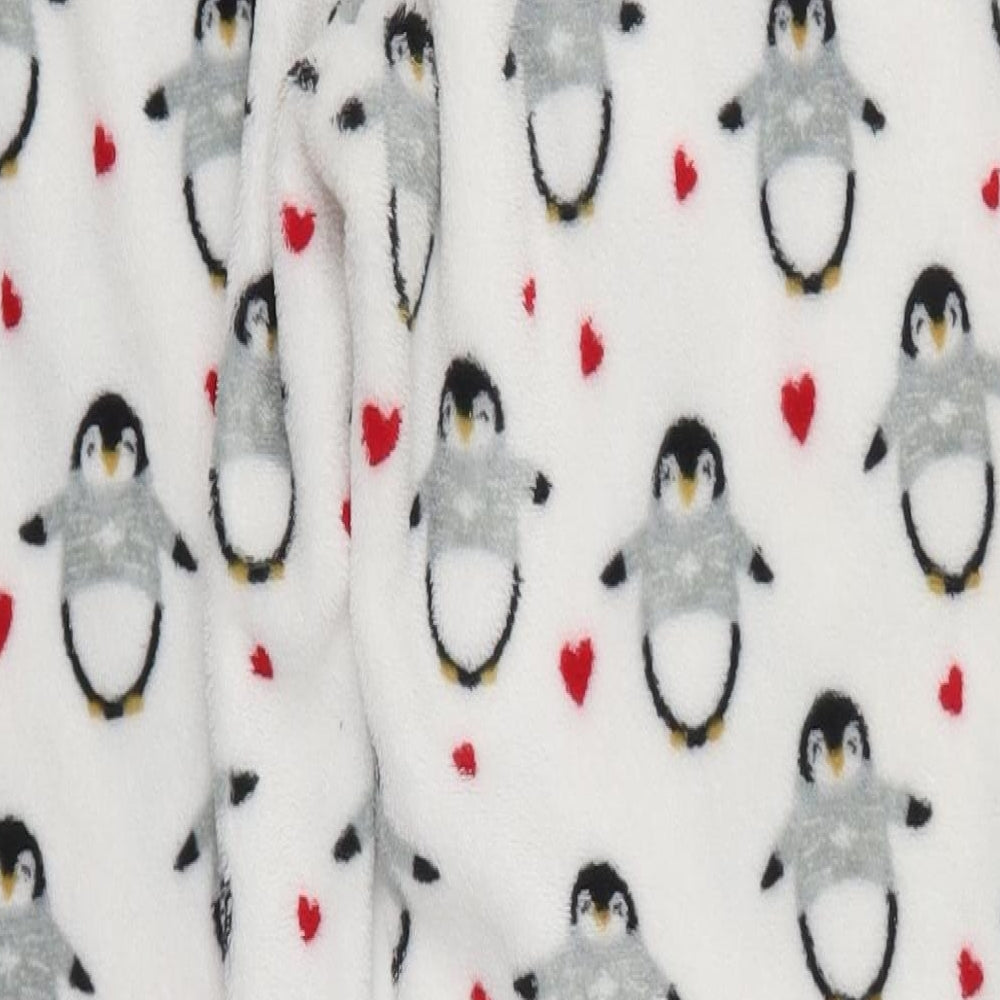 Primark Womens White  Polyester Trousers  Size 10 L30 in Regular  - Penguin Pyjama Pants