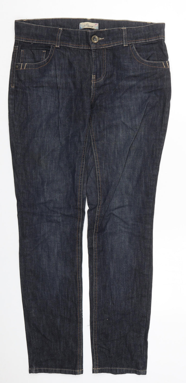 NEXT Womens Blue Cotton Skinny Jeans Size 12 L30 in Regular Button