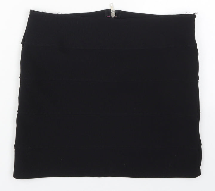 Exhibit Womens Black Polyester Mini Skirt Size 12 Regular Zip