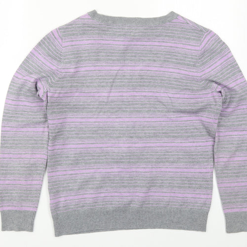 John Lewis Womens Purple V-Neck Striped Viscose Pullover Jumper Size 14