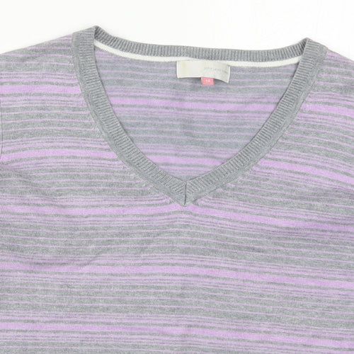 John Lewis Womens Purple V-Neck Striped Viscose Pullover Jumper Size 14