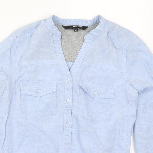 RESERVED Womens Blue  Cotton Basic Button-Up Size 6 Henley