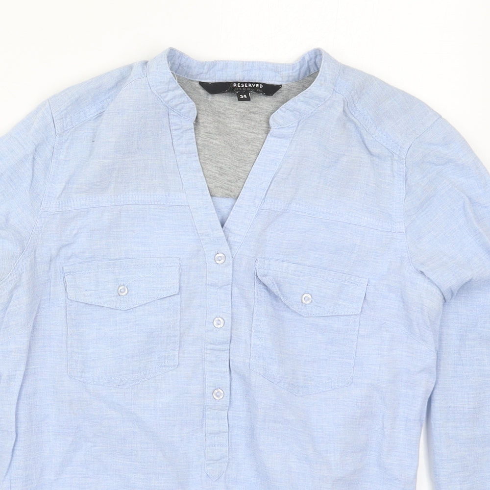 RESERVED Womens Blue  Cotton Basic Button-Up Size 6 Henley