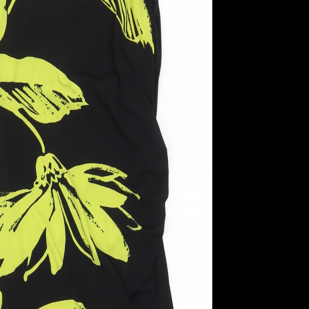 Roman Womens Black Floral Polyester Pencil Dress  Size 10  Round Neck Pullover - Green Flowers