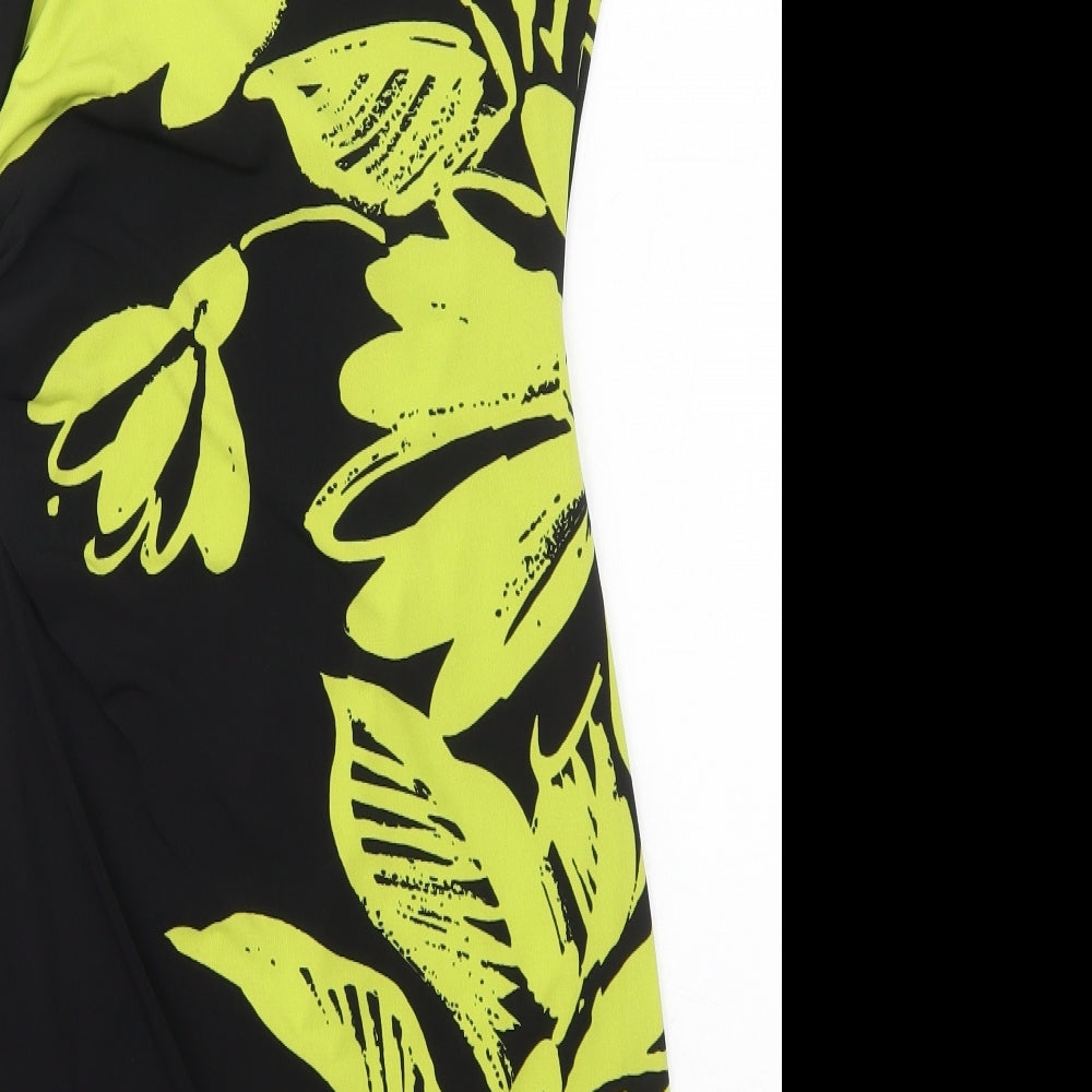Roman Womens Black Floral Polyester Pencil Dress  Size 10  Round Neck Pullover - Green Flowers