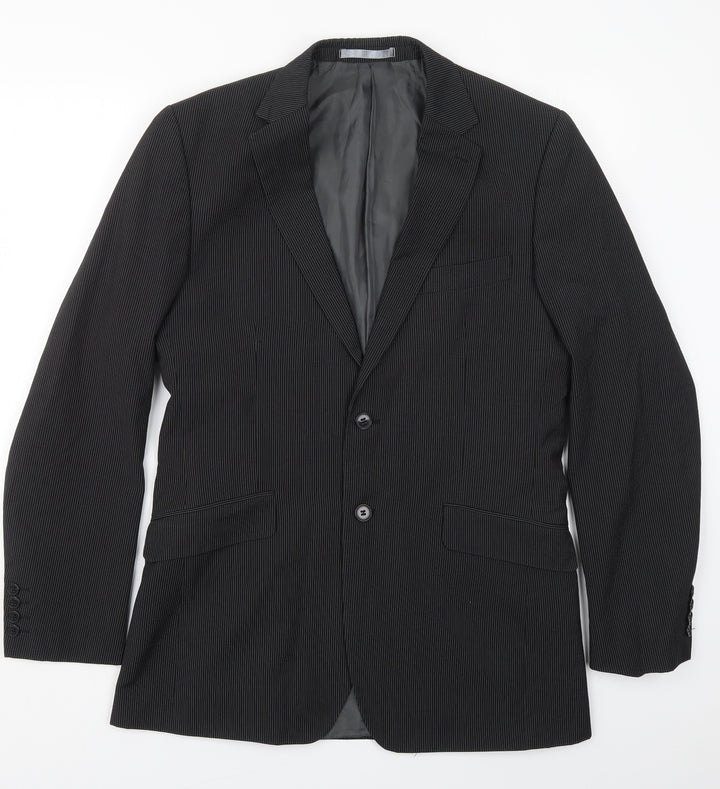 Burton Mens Black Striped Polyester Jacket Suit Jacket Size 40