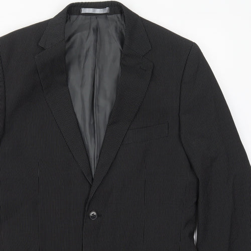 Burton Mens Black Striped Polyester Jacket Suit Jacket Size 40