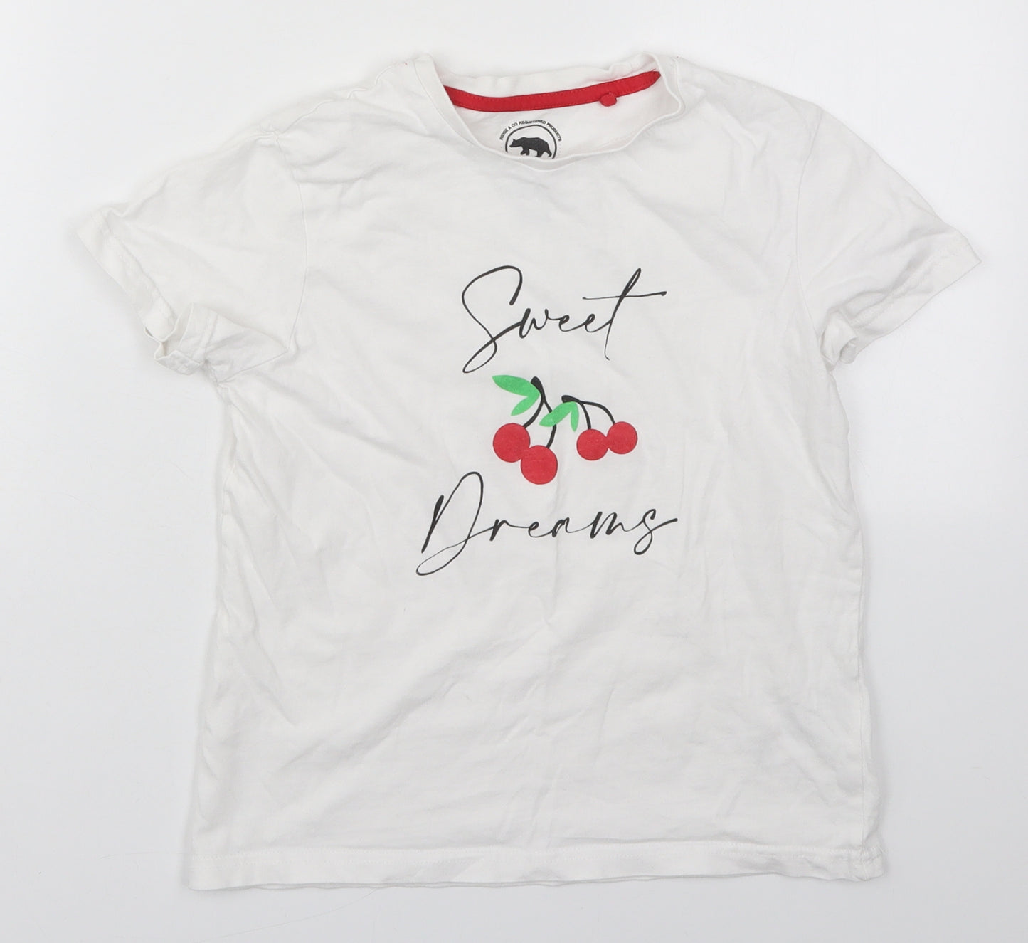 Ridge & Co Girls White  Cotton Basic T-Shirt Size 9-10 Years Crew Neck Pullover - Sweet Dreams