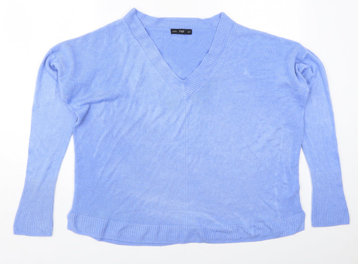 F&F Womens Blue V-Neck Acrylic Pullover Jumper Size 16