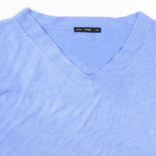 F&F Womens Blue V-Neck  Acrylic Pullover Jumper Size 16