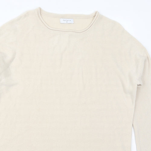 Papaya Womens Beige Round Neck  Acrylic Pullover Jumper Size 10