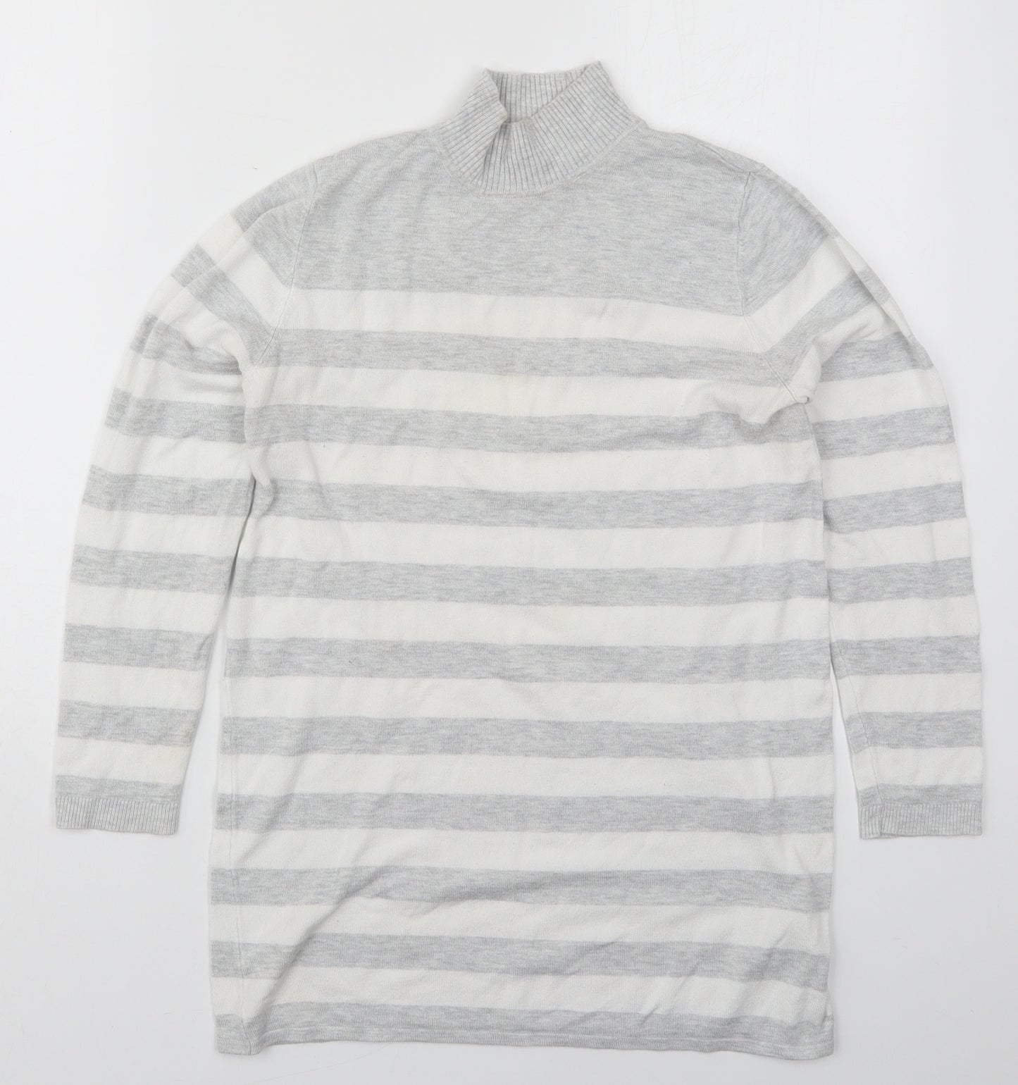 Atmosphere Womens Grey Mock Neck Striped Viscose Pullover Jumper Size 10